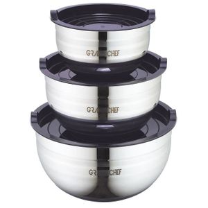 ART&CUISINE Set de 3 saladiers avec couvercles 16-20-24 cm prune
