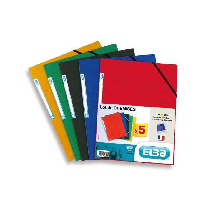 ELBA Lot de 5 chemises lustrées - A4 - Coloris assortis