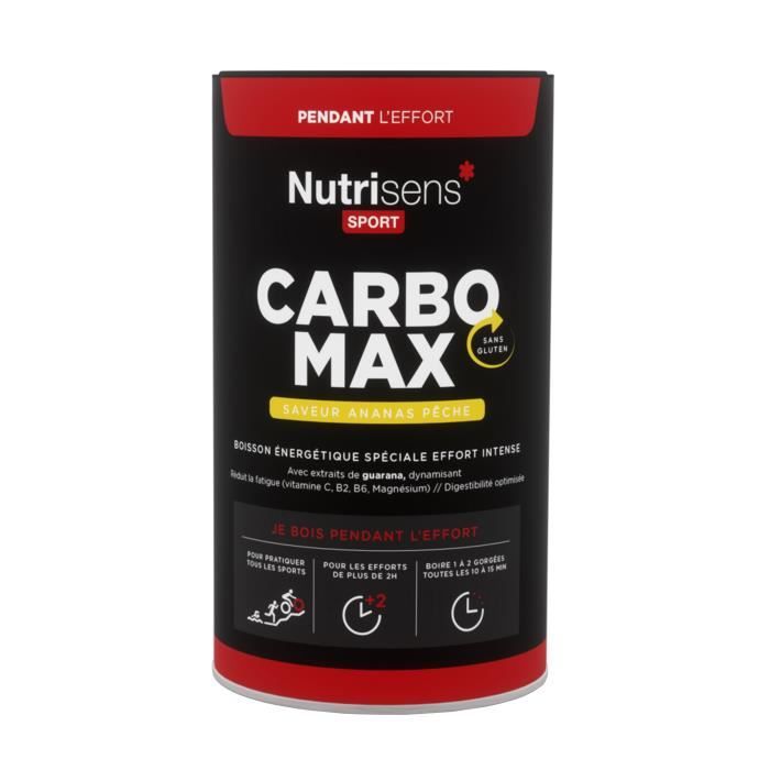 NUTRISENS Complément alimentaire - Pot de 750g pour préparation de boisson énergétique CarboMax - Ananas/Pêche