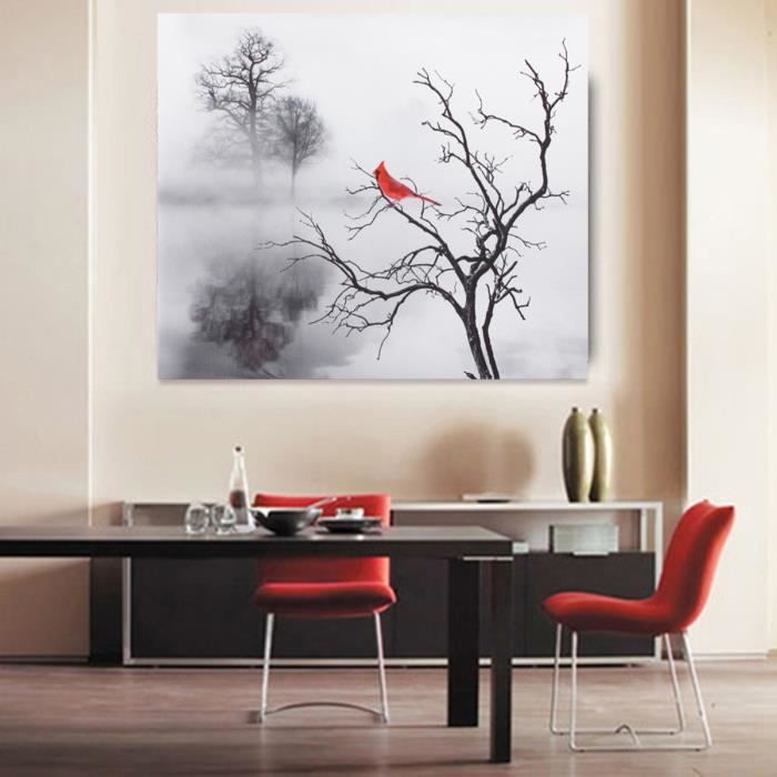 Tempsa Peinture Tableau Huile Oiseau Sur Toile Empreint Sans Cadre