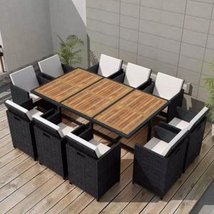 Mobilier de jardin 31 pcs Noir Bois d\'acacia Résine tressée Salon de ... Mobilier de jardin 31 pcs Noir Bois d\'acacia Résine tressée Salon de ...
