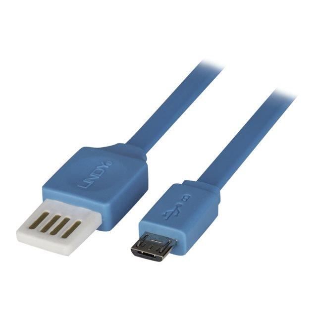 LINDY Câble plat USB 2.0 Easy Fit - Type A vers micro-B - 2m - Bleu