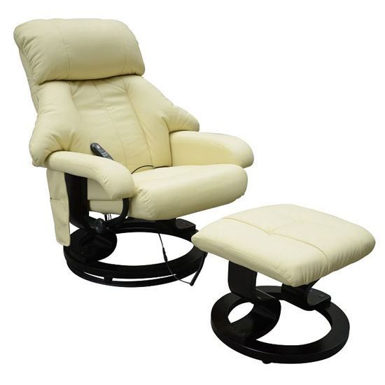 Fauteuil de massage relaxation chauffage electrique repose-pied creme 72