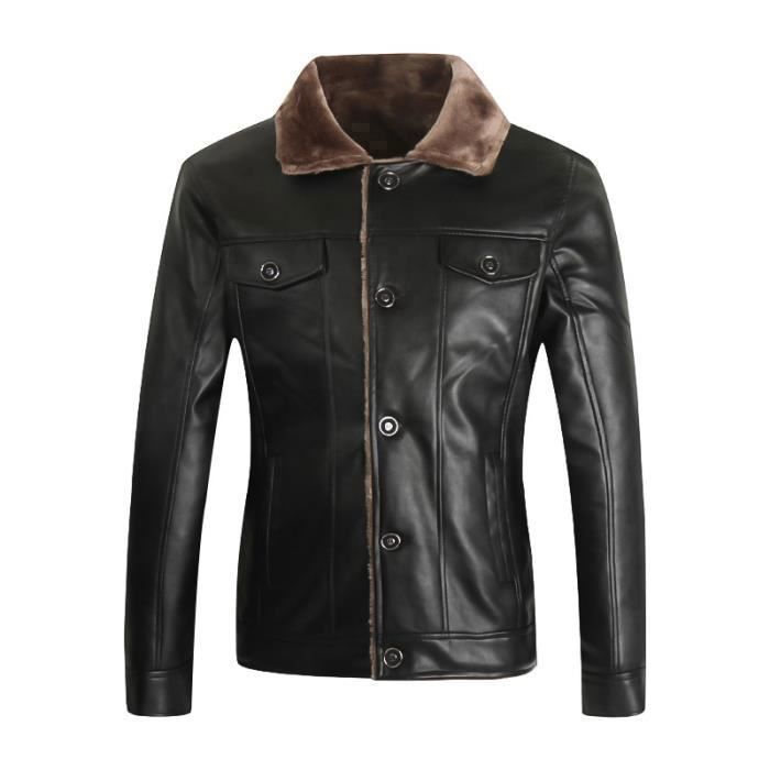 Roulé Simple Avec Flavor Slim Homme Blouson noir Col Fourrure Capuche En Brun Bouton Cuir nYqUUXv