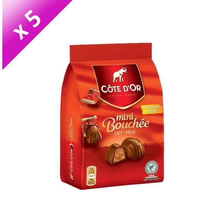 COTE D'OR Lot de 5 Mini bouchées chocolat au lait fourrées aux noisettes et amandes - 122 g