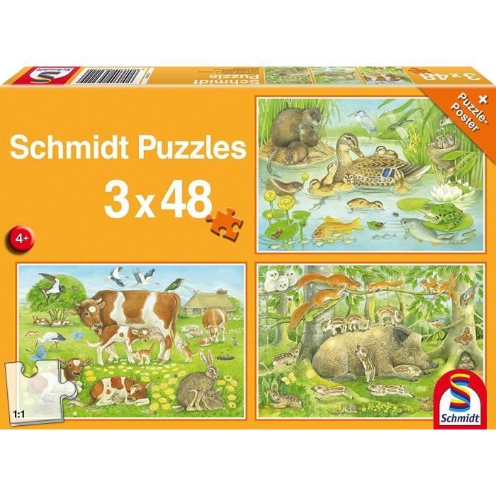 SCHMIDT AND SPIELE Puzzle enfant Familles danimaux 3x48 pcs