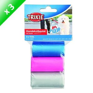 TRIXIE Lot de 3 Dog Pick Up sacs ramasse crottes avec poignées M pour chien, 3 rouleaux de 15 sacs assortis par lot