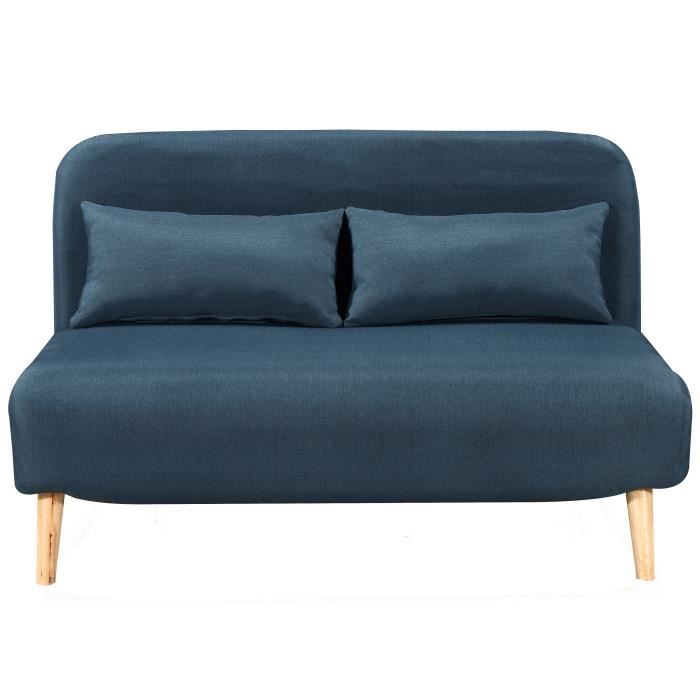 BEDZ Banquette BZ 2 places - Tissu bleu pétrole - Scandinave - L 132 x P 90 cm