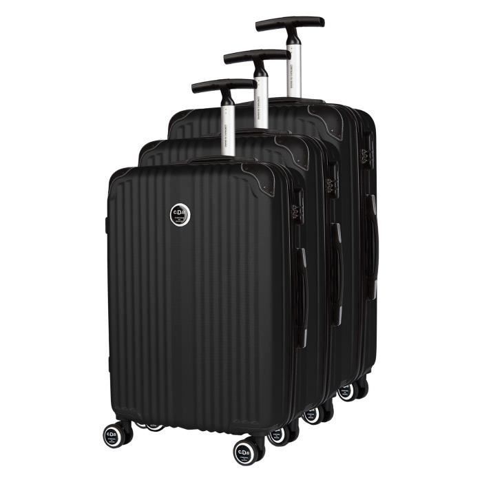 CDB Set de 3 Valises Chariots Rigides ABS 8 Roues 48-58-69cm Noir Monobranche