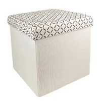 POUF - POIRE Pouf coffre de ranfement pliable beige motif OR POUF - POIRE Pouf coffre de ranfement pliable beige motif OR