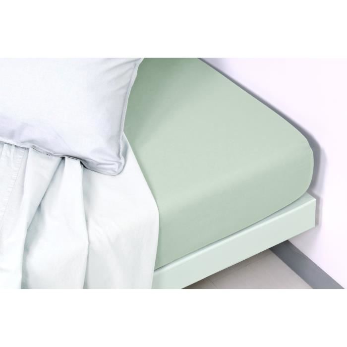 VENT DU SUD Drap housse PALACE en coton lavé - 160x200 cm - Vert lichen