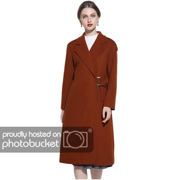 Femme Long Revers Manteau Mi Laine Couleur Unie Coupe Taille Droite Manches Longues Grande Col ZdqqAnzHw