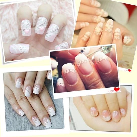 ebuy® autocollant ongle 3d blanc dentelle 30 feuilles nail art