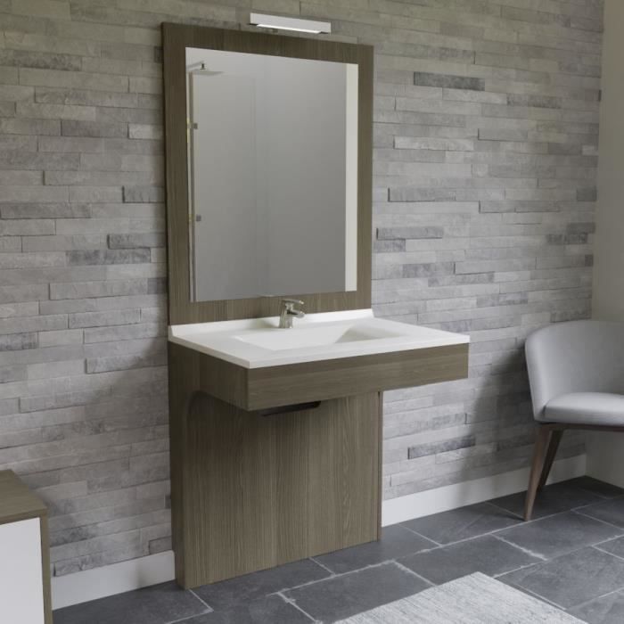 ALTEA Ensemble meuble de salle de bain double vasque avec LED et miroir L 80 cm - Décor coimbra souris