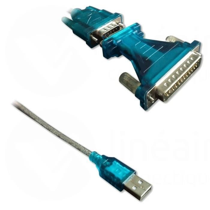 Câble USB A mâle / DB9 mâle (RS232) + Adaptateur