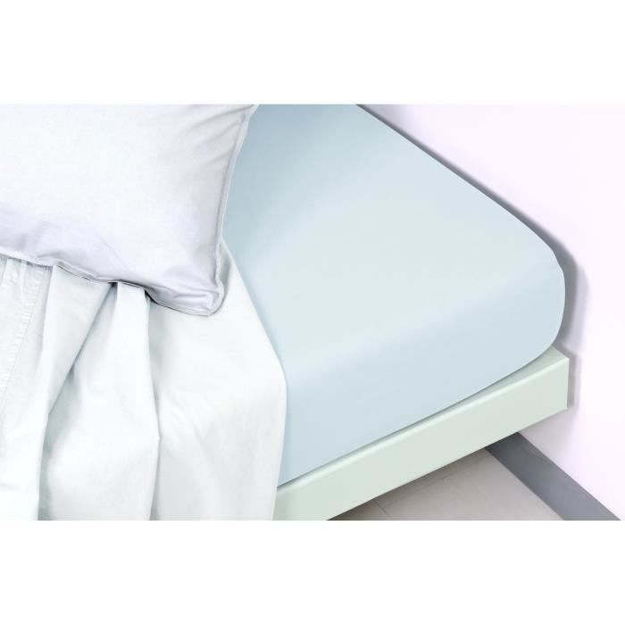 VENT DU SUD Drap housse PALACE en coton lavé - 160x200 cm - Bleu aqua