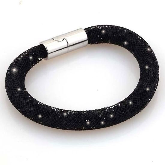 Bracelet stardust gris strass cristal triple tour fermoir dore