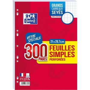OXFORD - Feuilles simples perforées 300 pages seyès - 90g