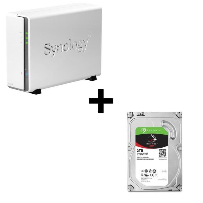 Pack Synology Serveur NAS DiskStation DS115j + 1 Disque Dur Seagate NAS HDD Iron Wolf 2To 3,5\
