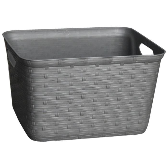 M-HOME Panier à linge aspect osier 25L wengé