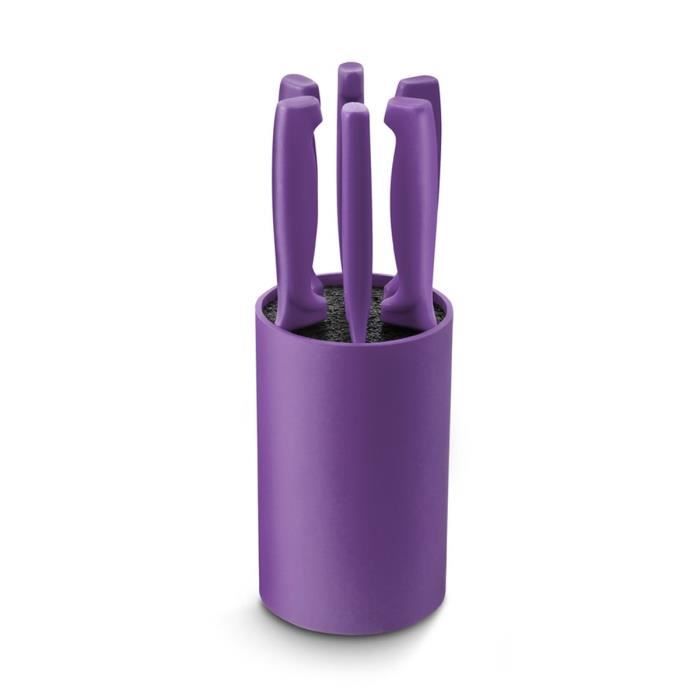LA CUISINE D'ALBERT Bloc fil 6 couteaux à steak 22 cm violet