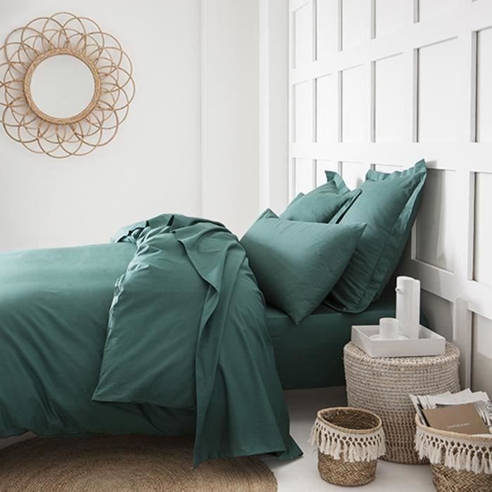 TODAY Drap plat 100% coton - 180x290 cm - Vert émeraude