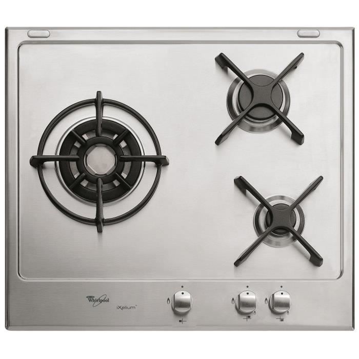 WHIRLPOOL AKT 600 IX - Table de cuisson gaz - 3 foyers - L60 x P51cm - Revêtement Ixelium - Coloris inox