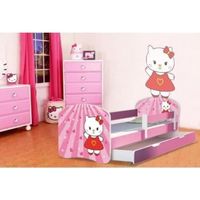 LIT GIGOGNE Lit gigogne rose 164x85 cm motif kitty avec barriè LIT GIGOGNE Lit gigogne rose 164x85 cm motif kitty avec barriè