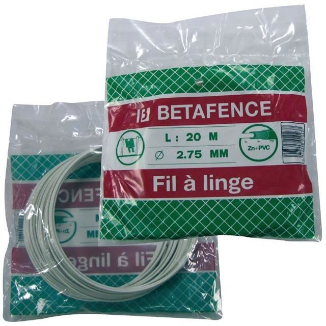 BETAFENCE Fil à linge plastifié - 20 m - blanc