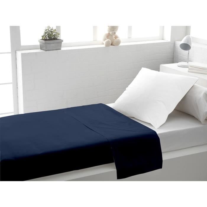SOLEIL d'OCRE Drap plat 100% Coton 180x290cm Marine