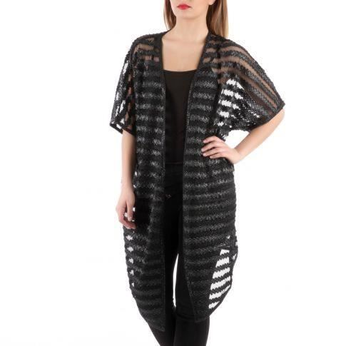 Kimono long en dentelle ajouré noir Noir - Achat / Vente ...