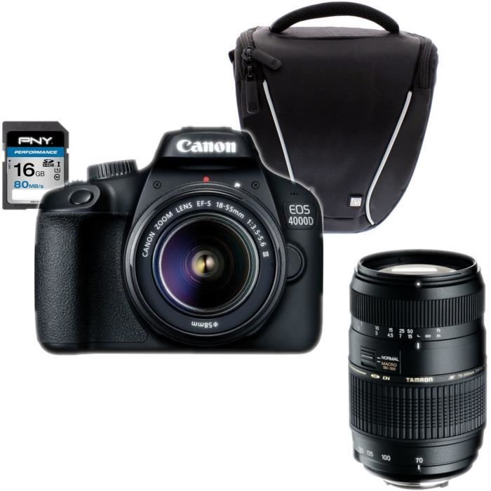 CANON Appareil Reflex EOS 4000D 18 MP + Objectif Tamron 70-300mm + Carte mémoire SDHC 8Go + Sacoche
