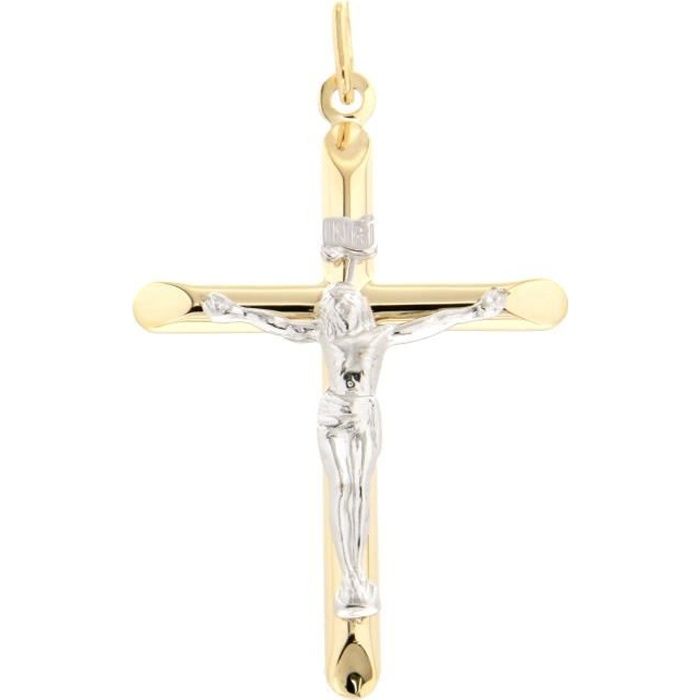 Pendentif croix et Christ avec sa chaine offerte plaqué or pour homme