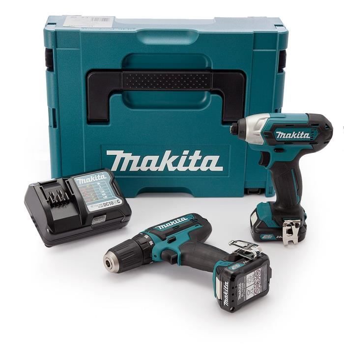MAKITA Perceuse visseuse et visseuse à chocs CLX201AJ avec 2 batteries 10,8 V 2 Ah Li-ion et coffret de transport Makpac