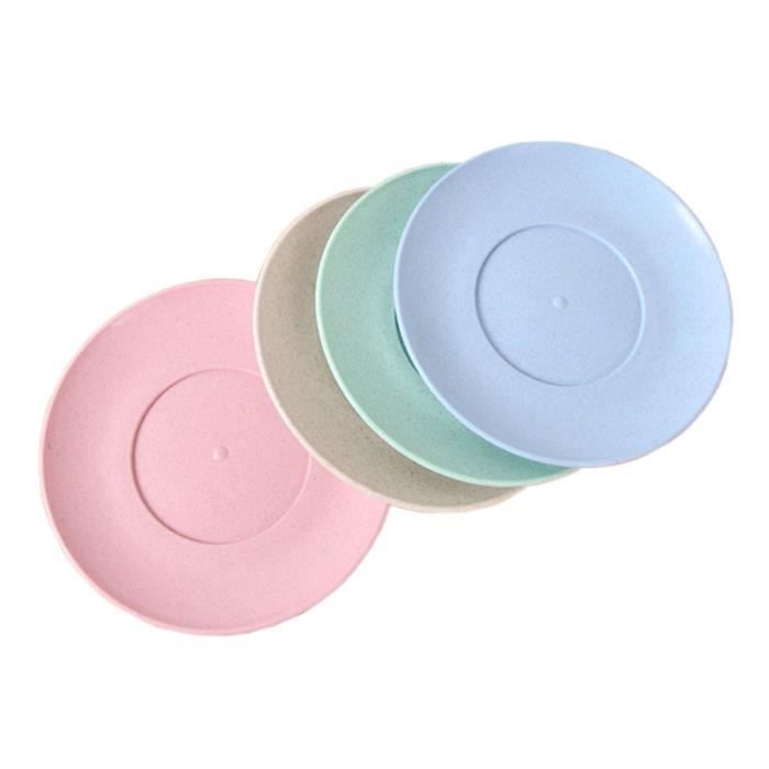 4pcs assiettes de paille de blé léger dégradable assiettes plats