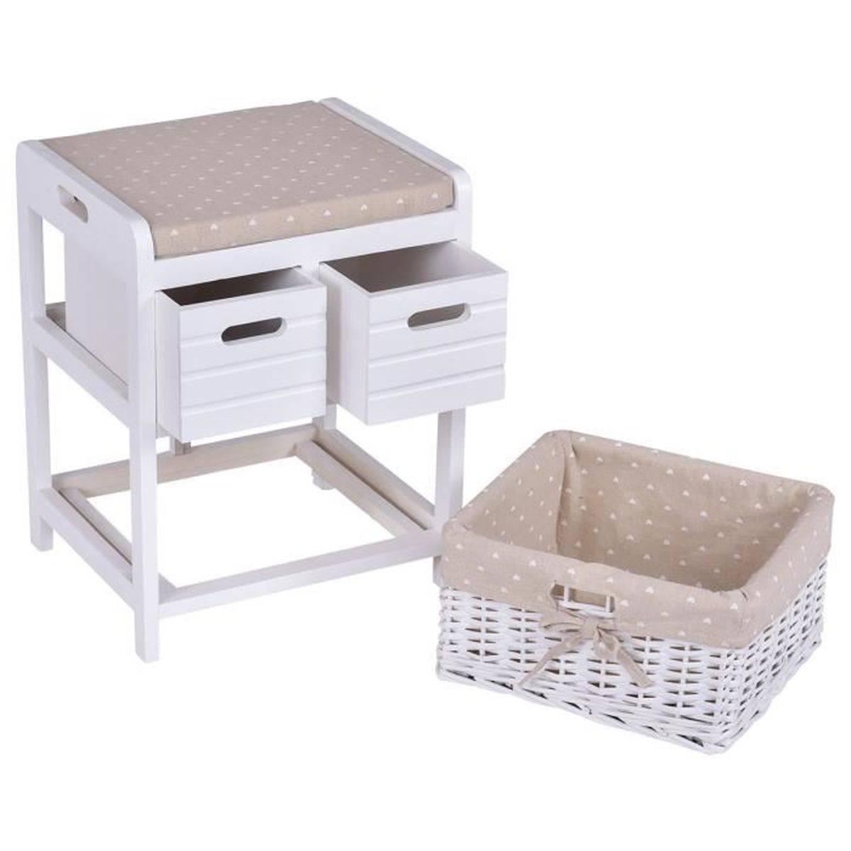 2 1 Tiroirs Panier Coussin Rembourré Pour Avec Stockage Bois Tabouret De Max 85kg 37x32x4 Et Charge Rangement En Rotin Blanc v0yN8PmnwO