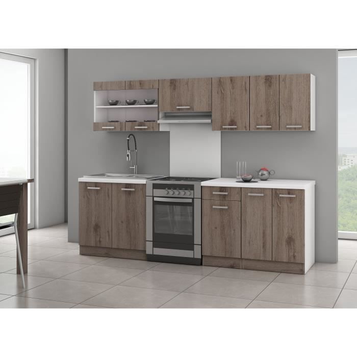 ULTRA Cuisine complète avec plan de travail L 2m40 - Décor chêne foncé mat