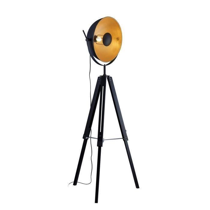 HOUSTON Lampadaire trépied Cinéma - H170 cm - Noir et doré