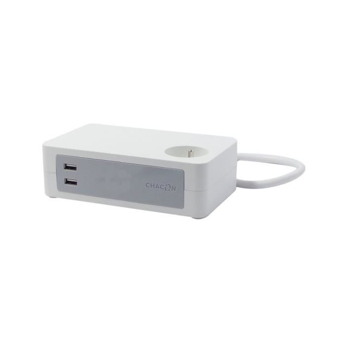 CHACON Bloc multiprise bureau 3 prises 16A avec 2 ports Usb 1,5m blanc
