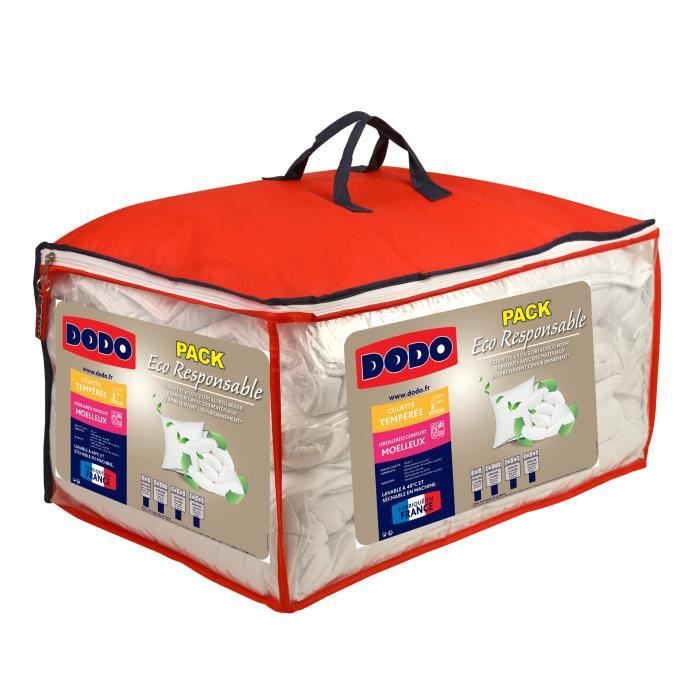 DODO Pack ECO RESPONSABLE - 1 couette 240x260cm + 2 oreillers 60x60cm blanc