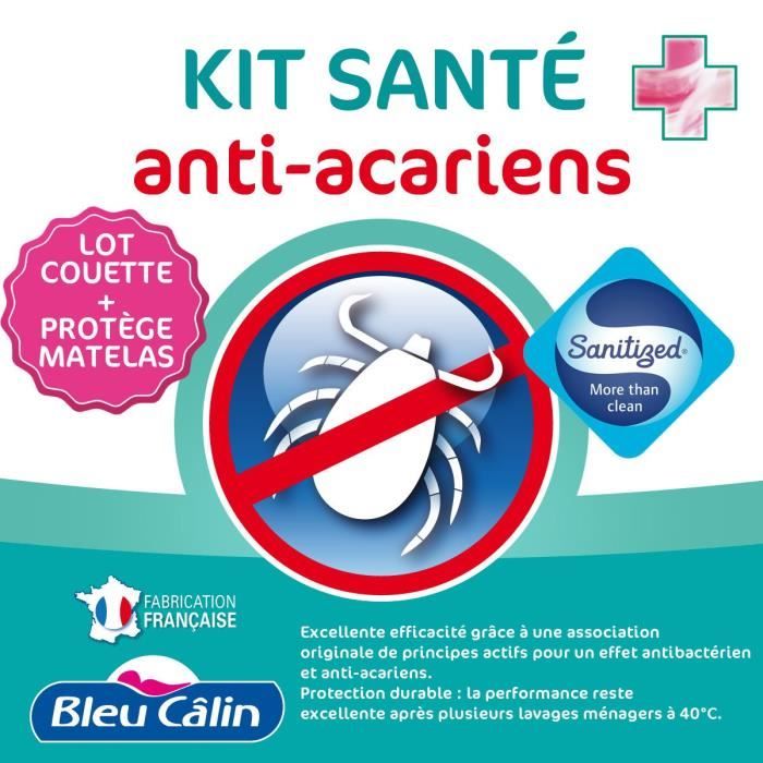 BLEU CALIN Lot de 1 couette chaude Anti-Acariens 240x260cm + 1 protège-matelas Anti-Acariens 160x200cm