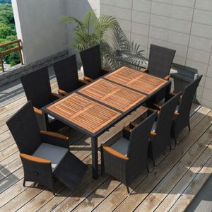 Mobilier de jardin 17 pcs Noir Bois d\'acacia Résine tressée XXL ... Mobilier de jardin 17 pcs Noir Bois d\'acacia Résine tressée XXL ...