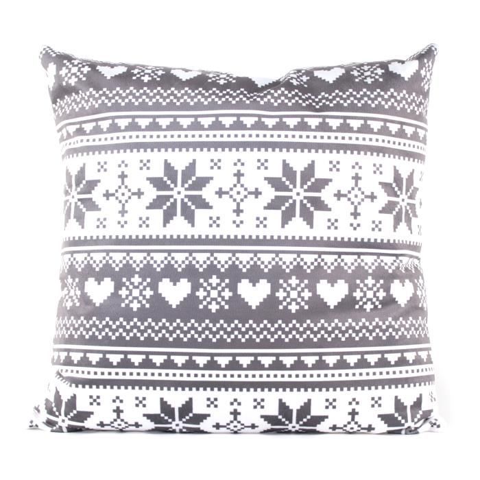 PAVILLON INTERIEUR Coussin Olaf cŒur 45x45 cm gris et blanc