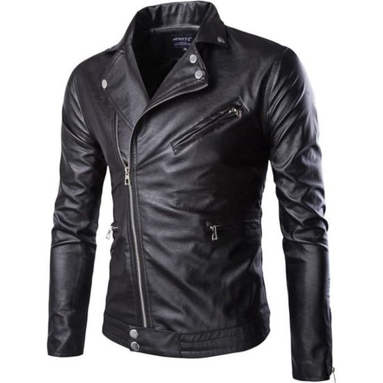 Mode Blouson Avec Cuir Homme Jacket Moto Outaking Casual Slim En Veste Zip Manteau vwFqxfH5