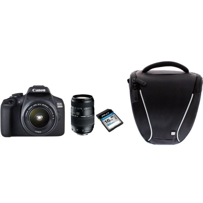 CANON Appareil Reflex EOS 2000D - Objectif EF-S 18-55 IS II + Objectif Tamron 70-300mm + Carte 16 Go + Sacoche