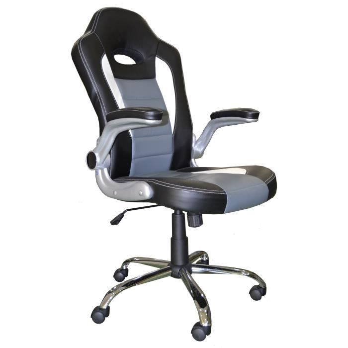 COCHE Chaise de bureau - Simili noir et gris - Urbain - L 58 x P 52 cm