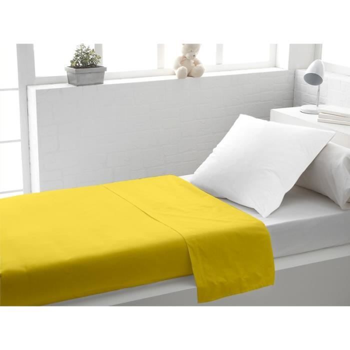 SOLEIL d'OCRE Drap plat 100% Coton 180x290cm Jaune