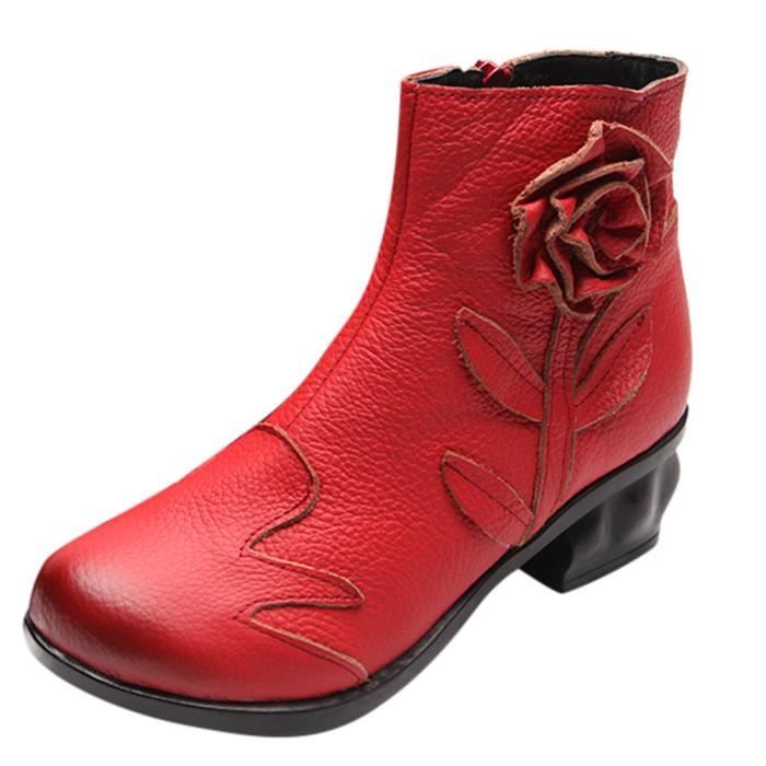 Fleurs En Femmes Style Zipper Ethnique Main cousu Martin Cuir Bottes ASwwq7Yx
