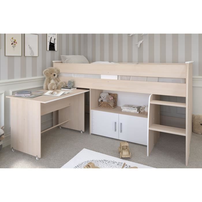 Lit combiné Charlemagne - Contemporain - Acacia/Blanc - 90 x 200 cm