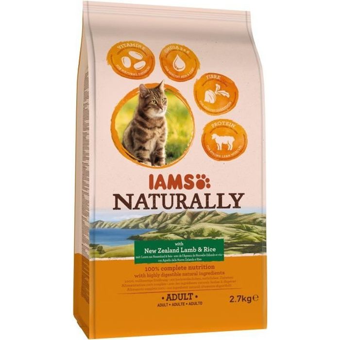 IAMS Naturally Croquette Agneau Nouvelle-Zélande & Riz - Toutes races - 2,7 kg - Pour chat adulte